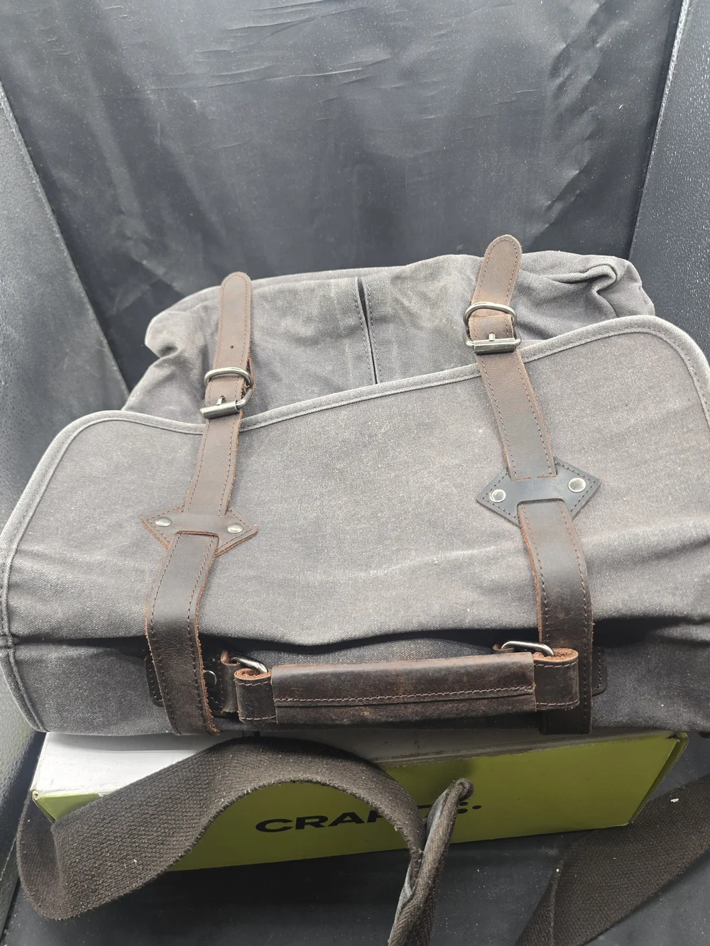 Versatile Gray Canvas Laptop Messenger Bag with Brown Leather Accents